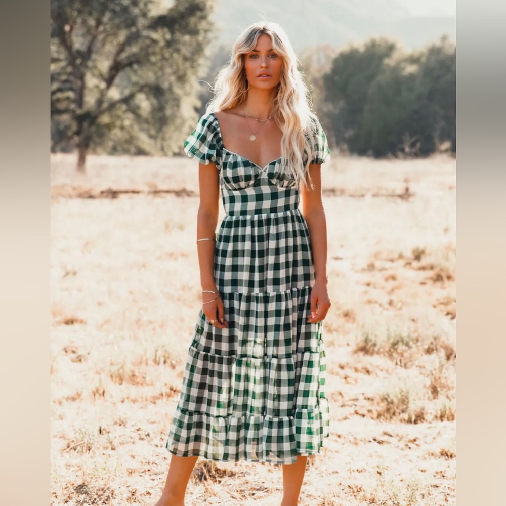 Gingham backless midi dress